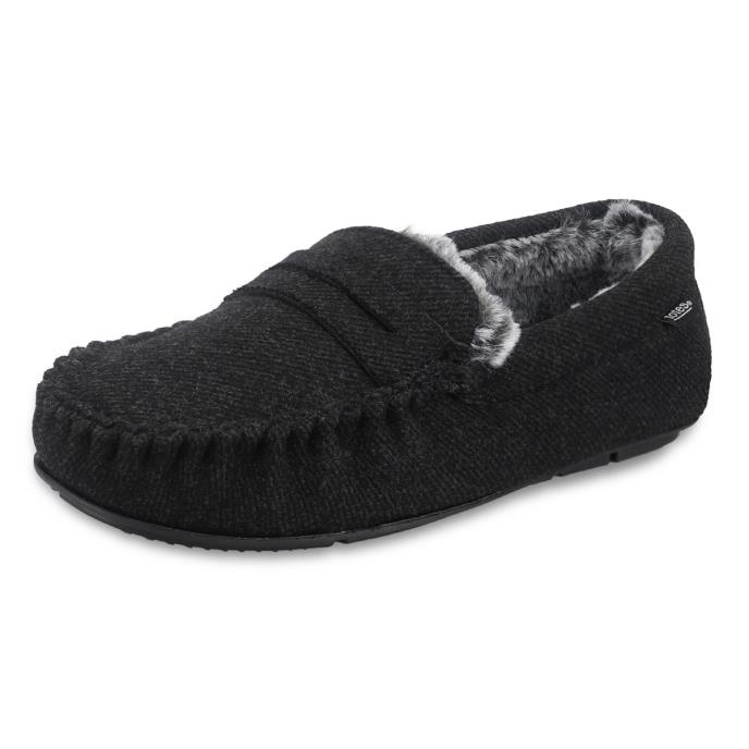 totes toasties® Mens Soft Herringbone Moccasin Slipper Charcoal Extra Image 3